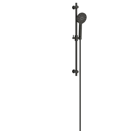 Imex Contemporary Matt Black, Solid Brass Slide Rail Set with Smooth Hose and Multifunction Handset - KI435MB - Envy Bathrooms Ltd