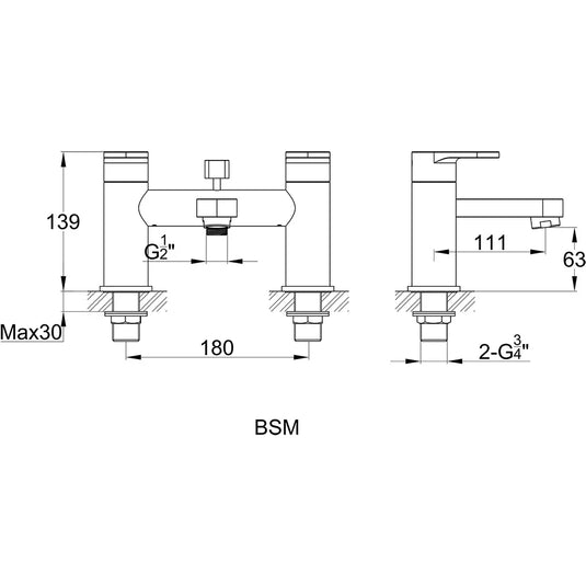 Imex Duro Bath Shower Mixer Incl Hose Handset and Wall Bracket - DUBSM - Envy Bathrooms Ltd