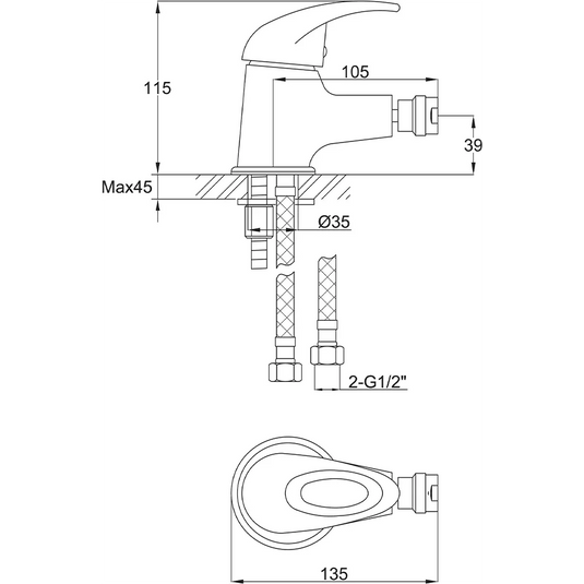 Imex Dv8 Mono Bidet Mixer Incl Clicker Waste - DVBID - Envy Bathrooms Ltd