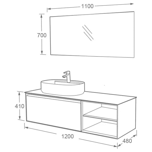Imex Essence 1200mm Single Drawer Wall Mounted Vanity Unit with Open Storage in Cashmere - FZHM2773-1200-Q0007 - Envy Bathrooms Ltd