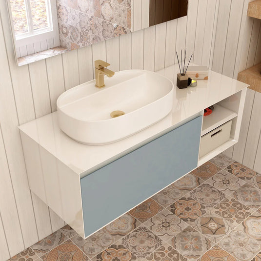 Imex Essence 1200mm Single Drawer Wall Mounted Vanity Unit with Open Storage in Duck Egg Blue - FZHM2773-1200-Q0006 - Envy Bathrooms Ltd