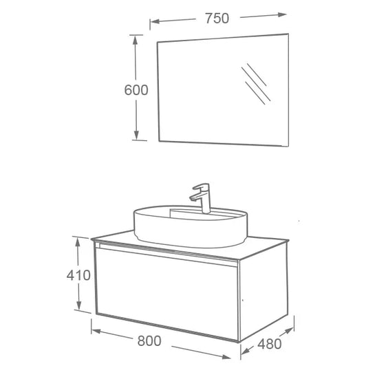Imex Essence 800mm Single Drawer Wall Mounted Vanity Unit in Matt Stone - FZHM2773-800-Q0005 - Envy Bathrooms Ltd