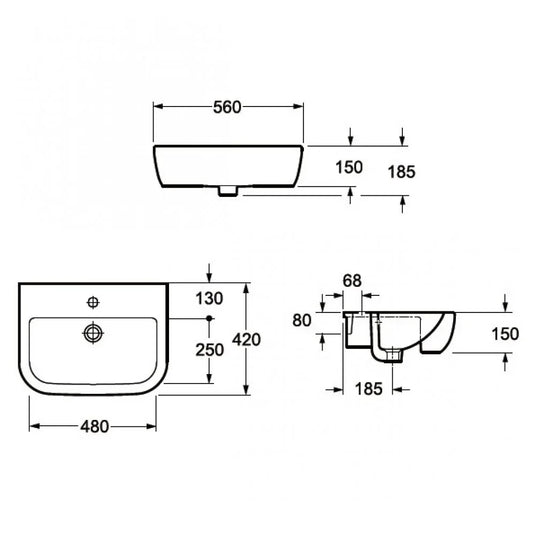 Imex Essence / Grace / Duro 560mm Semi Recessed Countertop Basin - LS10100 - Envy Bathrooms Ltd