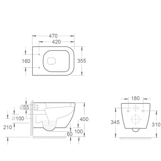 Imex Essence Short Projection Wall Hung WC Bowl with Fixings - CH10100A - Envy Bathrooms Ltd