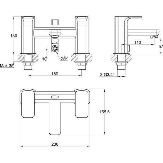 Imex Flite Bath Shower Mixer Including Shower Kit - FLBSM - Envy Bathrooms Ltd