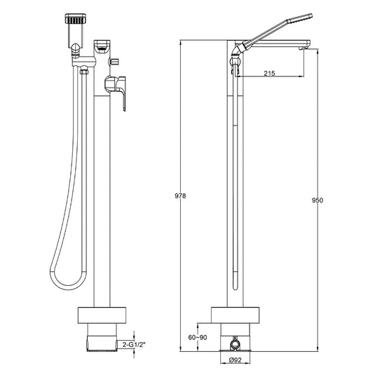 Imex Flite Floor Standing Bath Shower Mixer in Chrome with Hose and Handset - FLFSBSMCP - Envy Bathrooms Ltd