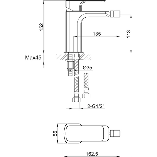 Imex Flite Mono Bidet Mixer Inc Clicker Waste - FLBID - Envy Bathrooms Ltd