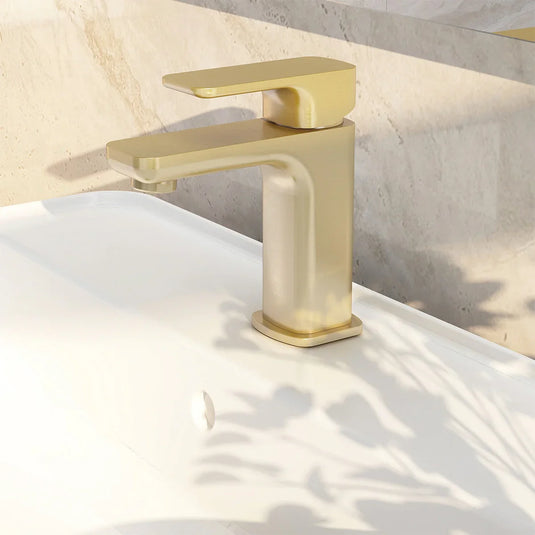 Imex Flite Small Basin Mixer in Brushed Brass with Universal Clicker Waste - FLSBASBB - Envy Bathrooms Ltd