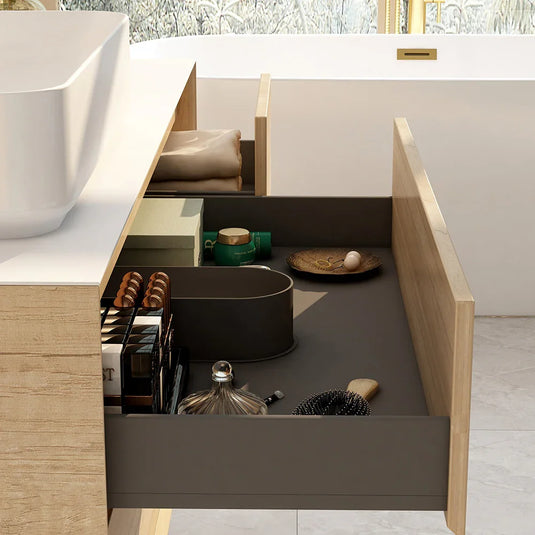 Imex Grace 1200mm Four Drawer Wall Mounted Vanity Unit - Natural Oak - FZHF2782-1200-B0001 - Envy Bathrooms Ltd