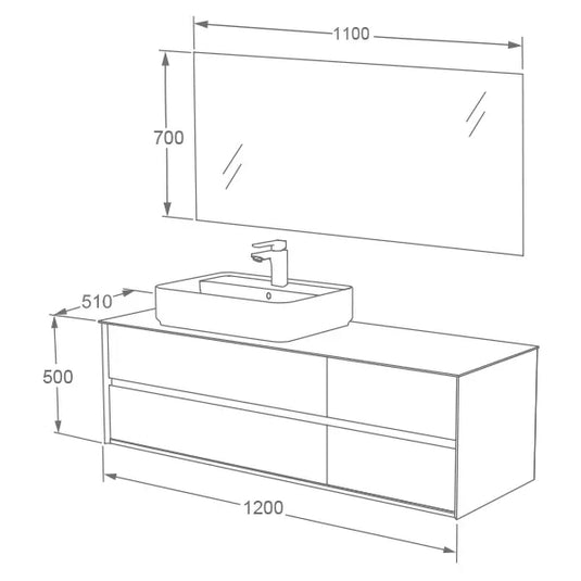 Imex Grace 1200mm Four Drawer Wall Mounted Vanity Unit - Natural Oak - FZHF2782-1200-B0001 - Envy Bathrooms Ltd