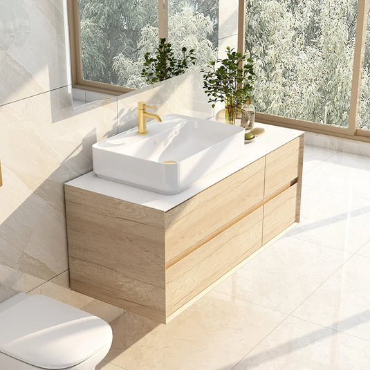 Imex Grace 1200mm Four Drawer Wall Mounted Vanity Unit - Natural Oak - FZHF2782-1200-B0001 - Envy Bathrooms Ltd