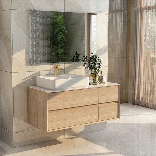 Imex Grace 1200mm Four Drawer Wall Mounted Vanity Unit - Natural Oak - FZHF2782-1200-B0001 - Envy Bathrooms Ltd