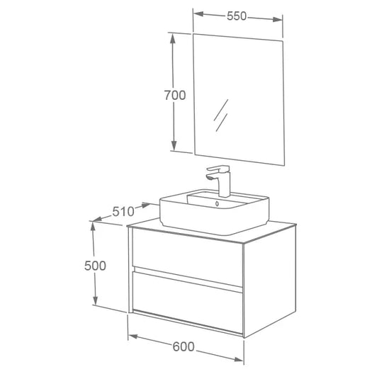 Imex Grace 600mm Two Drawer Wall Mounted Vanity Unit - Natural Oak - FZHF2782-600-B0001 - Envy Bathrooms Ltd