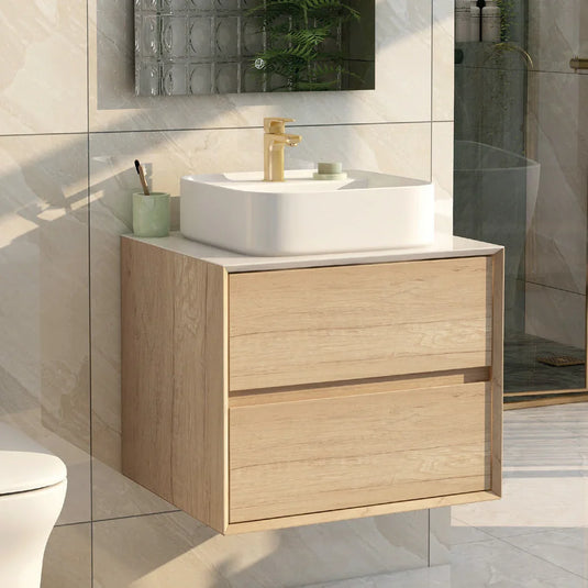 Imex Grace 600mm Two Drawer Wall Mounted Vanity Unit - Natural Oak - FZHF2782-600-B0001 - Envy Bathrooms Ltd