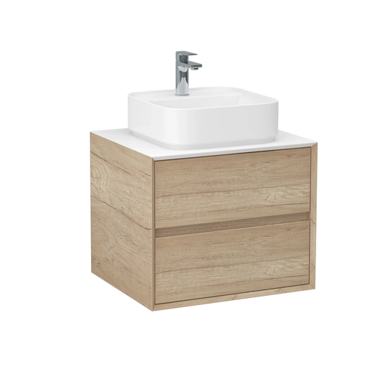 Imex Grace 600mm Two Drawer Wall Mounted Vanity Unit - Natural Oak - FZHF2782-600-B0001 - Envy Bathrooms Ltd