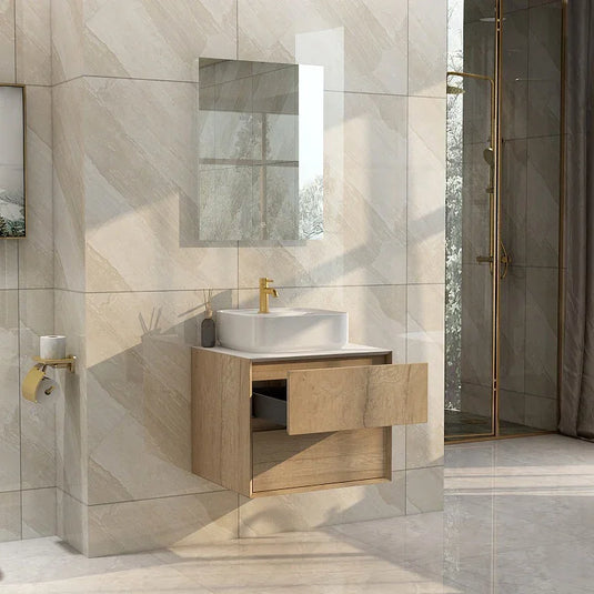 Imex Grace 600mm Two Drawer Wall Mounted Vanity Unit - Natural Oak - FZHF2782-600-B0001 - Envy Bathrooms Ltd