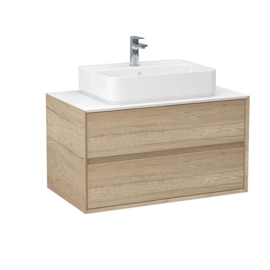 Imex Grace 900mm Two Drawer Wall Mounted Vanity Unit - Natural Oak - FZHF2782-900-B0001 - Envy Bathrooms Ltd
