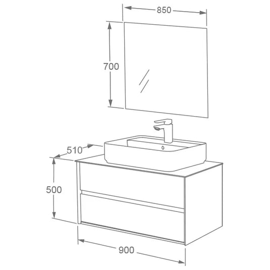 Imex Grace 900mm Two Drawer Wall Mounted Vanity Unit - Natural Oak - FZHF2782-900-B0001 - Envy Bathrooms Ltd