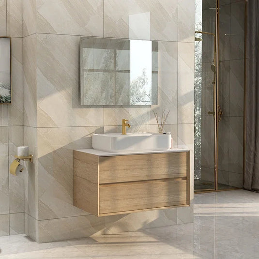 Imex Grace 900mm Two Drawer Wall Mounted Vanity Unit - Natural Oak - FZHF2782-900-B0001 - Envy Bathrooms Ltd