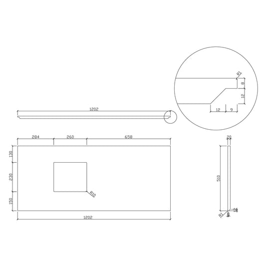 Imex Grace Quartz Stone 1200mm Worktop in Solid White (Cut To Fit Lw1822/1823/1825 Basins) - FTR2782-1200-510-20-S0001 - Envy Bathrooms Ltd