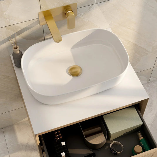 Imex Grace Quartz Stone 600mm Worktop in Solid White (Cut To Fit Lw1822/1823/1825 Basins) - FTR2782-600-510-20-S0001 - Envy Bathrooms Ltd