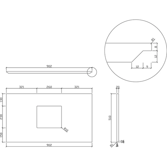 Imex Grace Quartz Stone 900mm Worktop in Solid White (Cut To Fit Lw1822/1823/1825 Basins) - FTR2782-900-510-20-S0001 - Envy Bathrooms Ltd
