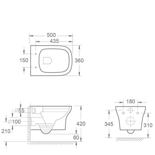 Imex Grace Rimless Wall Hung Pan - CH10134R - Envy Bathrooms Ltd