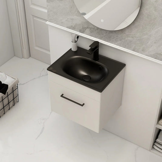 Imex Ivan 500mm Wall Mounted Single Drawer Vanity in Matt White- WM-1-WHITE - Envy Bathrooms Ltd