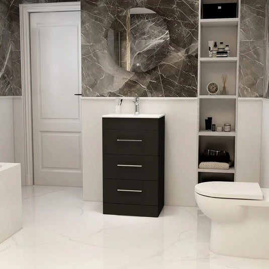 Imex Ivan 600mm Floor Standing Three Draw Vanity in Matt Black - 3DR-1-BLACK - Envy Bathrooms Ltd