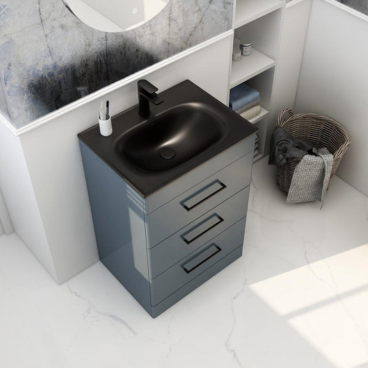 Imex Ivan 600mm Floor Standing Three Draw Vanity in Steel Blue - 3DR-2-STEEL - Envy Bathrooms Ltd