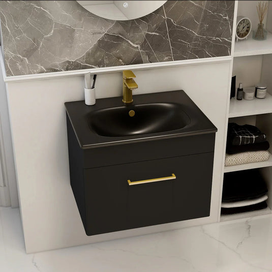 Imex Ivan 600mm Wall Mounted Single Drawer Vanity in Matt Black - WM-2-BLACK - Envy Bathrooms Ltd