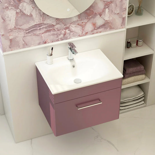 Imex Ivan 600mm Wall Mounted Single Drawer Vanity in Plum - WM-2-PLUM - Envy Bathrooms Ltd
