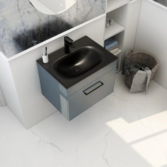 Imex Ivan 600mm Wall Mounted Single Drawer Vanity in Steel Blue - WM-2-STEEL - Envy Bathrooms Ltd