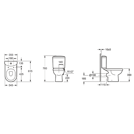 Imex Ivo Open Back Close Coupled WC Bowl with Fixings - C1076C - Envy Bathrooms Ltd
