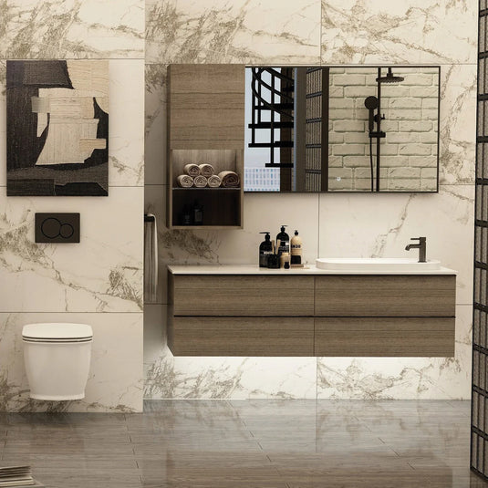 Imex Liberty 1500 x 500mm Four Drawer Wall Mounted Vanity Unit in Grey Oak - FZHF2775-1500-B0031 - Envy Bathrooms Ltd