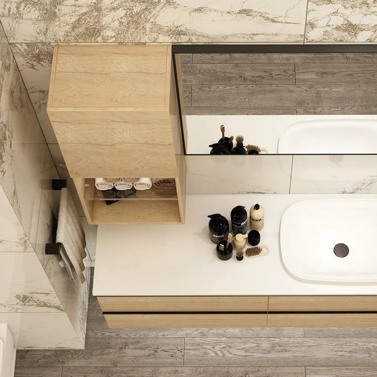 Imex Liberty 1500 x 500mm Four Drawer Wall Mounted Vanity Unit in Natural Oak - FZHF2775-1500-B0001 - Envy Bathrooms Ltd