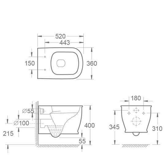 Imex Liberty Rimless Wall Hung WC Bowl with Fixings - CH10150R - Envy Bathrooms Ltd