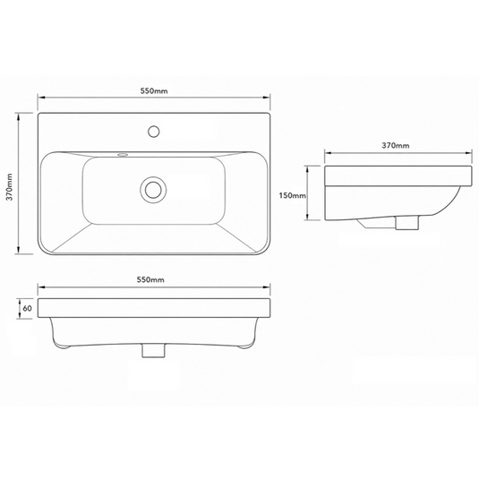 Imex Luna 550mm Ceramic Basin 1 Tap Hole White | LU50-BAS - Envy Bathrooms Ltd