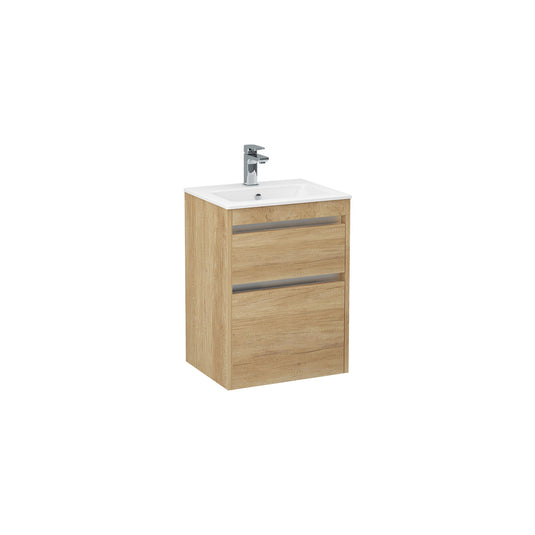 Imex Quadro 500mm Double Drawer Cabinet Natural Oak Chrome Handle Trims | QWM-1-OAK - Envy Bathrooms Ltd