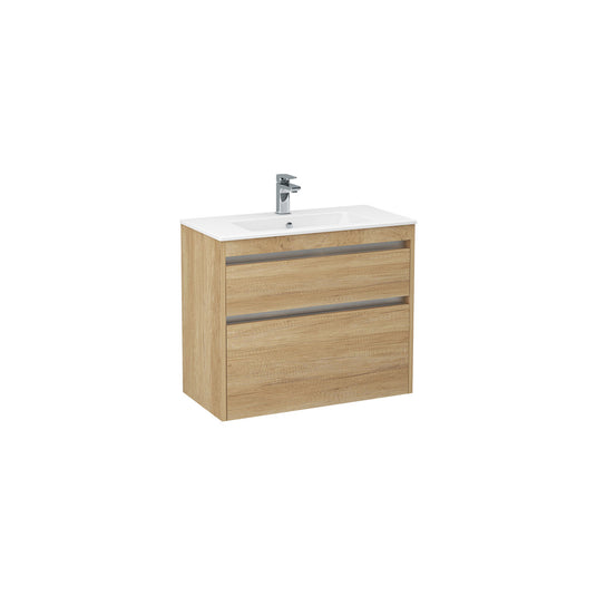 Imex Quadro 800mm Double Drawer Cabinet Natural Oak Chrome Handle Trims | QWM-3-OAK - Envy Bathrooms Ltd