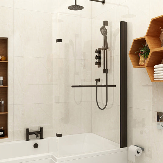 Imex Quadro Universal 6mm Shower Bath Screen Matt Black | IMQSBSHMB
