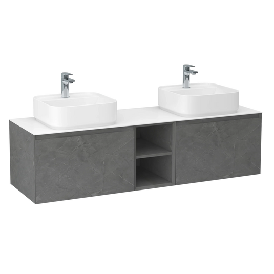 Imex Ravine 1500mm Twin Single Drawer Wall Mounted Vanity Unit with Storage in Grey Marble - FZHF2780-1500-B0004 - Envy Bathrooms Ltd