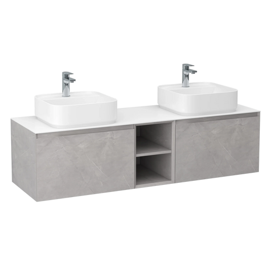Imex Ravine 1500mm Twin Single Drawer Wall Mounted Vanity Unit with Storage in Slate - FZHF2780-1500-B0005 - Envy Bathrooms Ltd