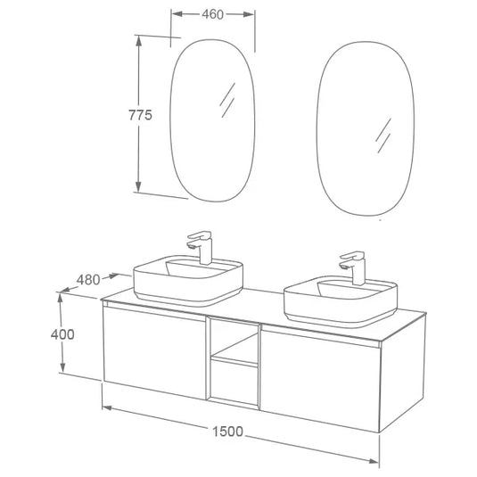 Imex Ravine 1500mm Twin Single Drawer Wall Mounted Vanity Unit with Storage in Slate - FZHF2780-1500-B0005 - Envy Bathrooms Ltd