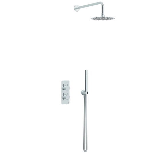 Imex Ravine 2 Handle, Dual Diverter Concealed Thermostatic Valve with 200mm Fixed Head, Pencil Handset and Smooth Hose in Chrome - RAVCVPK005CP - Envy Bathrooms Ltd