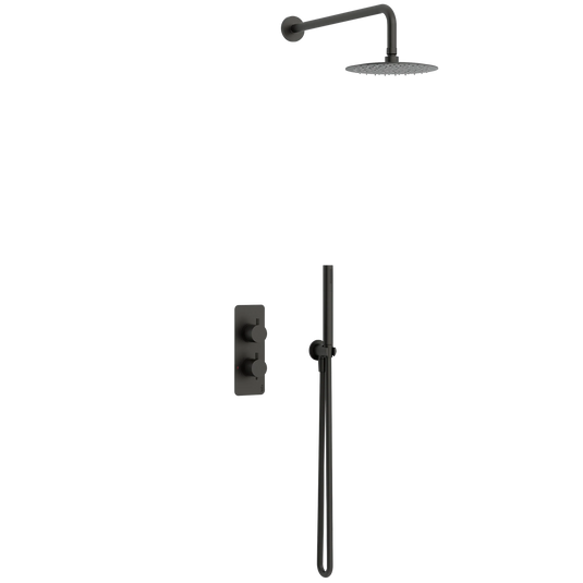 Imex Ravine 2 Handle, Dual Diverter Concealed Thermostatic Valve with 200mm Fixed Head, Pencil Handset and Smooth Hose in Matt Black - RAVCVPK005MB - Envy Bathrooms Ltd