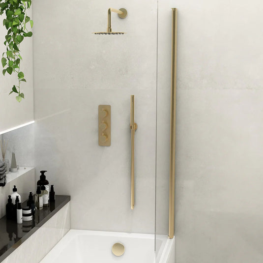 Imex Ravine 3 Handle, Triple Diverter Concealed Thermostatic Valve with 200mm Fixed Head, Pencil Handset and Smooth Hose in Brushed Brass - RAVCVPK10BB - Envy Bathrooms Ltd