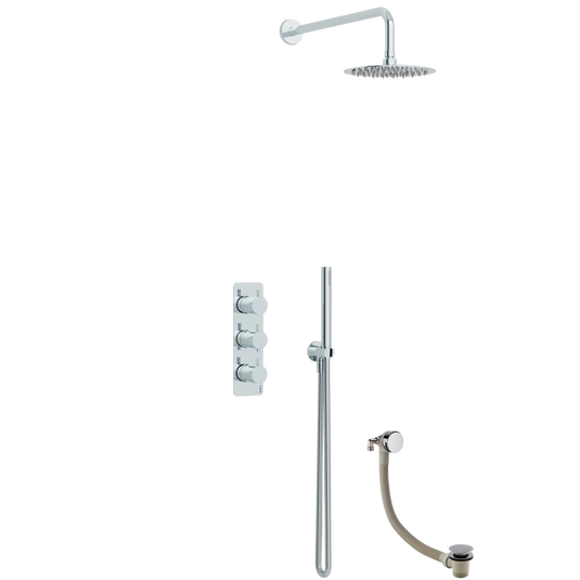 Imex Ravine 3 Handle, Triple Diverter Concealed Thermostatic Valve with 200mm Fixed Head, Pencil Handset and Smooth Hose in Chrome - RAVCVPK10CP - Envy Bathrooms Ltd