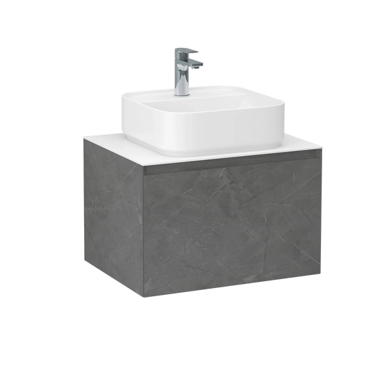 Imex Ravine 600mm Single Drawer Wall Mounted Vanity Unit in Grey Marble - FZHF2780-600-B0004 - Envy Bathrooms Ltd