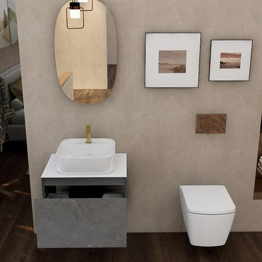 Imex Ravine 600mm Single Drawer Wall Mounted Vanity Unit in Grey Marble - FZHF2780-600-B0004 - Envy Bathrooms Ltd